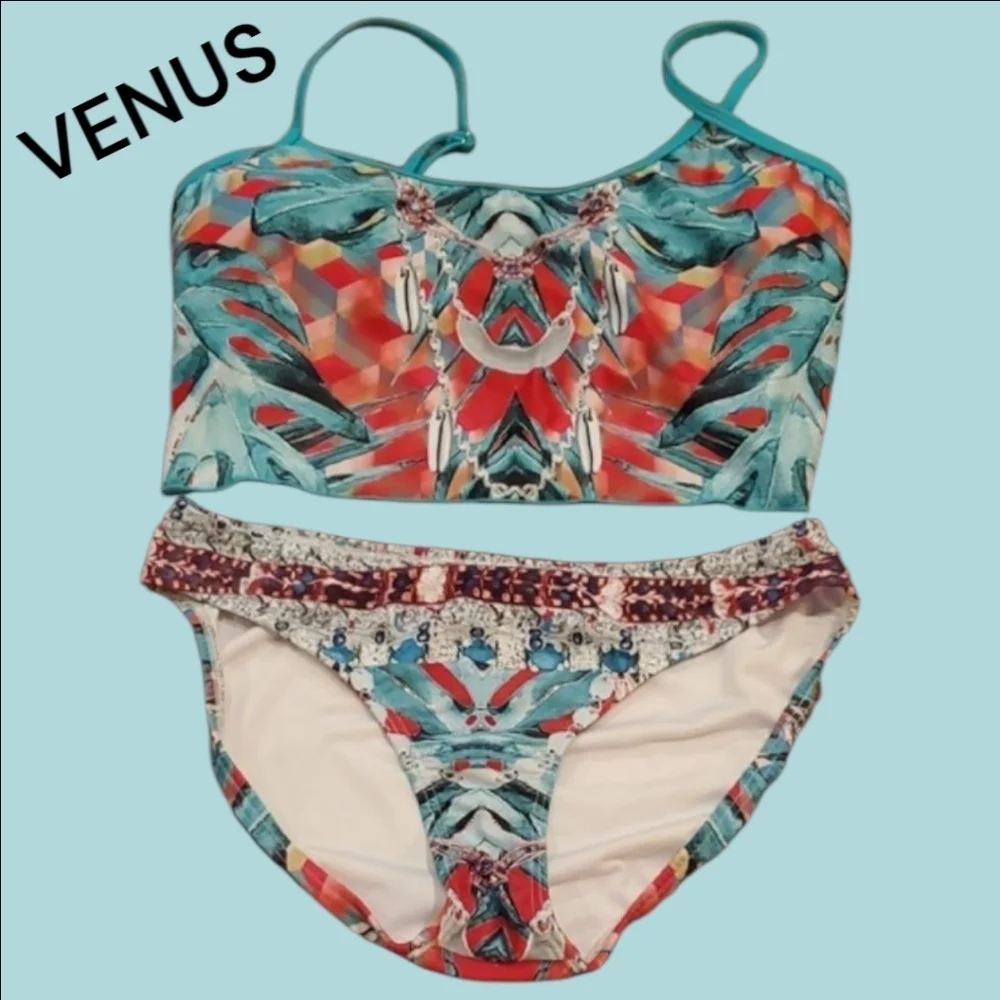 VENUS Colorful Geometric Tankini / Bikini Set. Top Size M. Bottoms Size 10